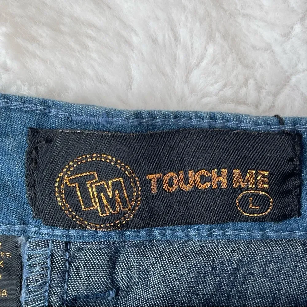 TOUCH ME Patchwork Distressed Denim Jean‎ Maxi Skirt Size large